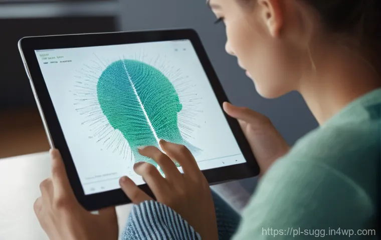 추천 시스템의 사용자 피드백 활용 방안 - **Invisible Digital Footprint:** A close-up, high-definition shot of an adult individual (wearing fa...