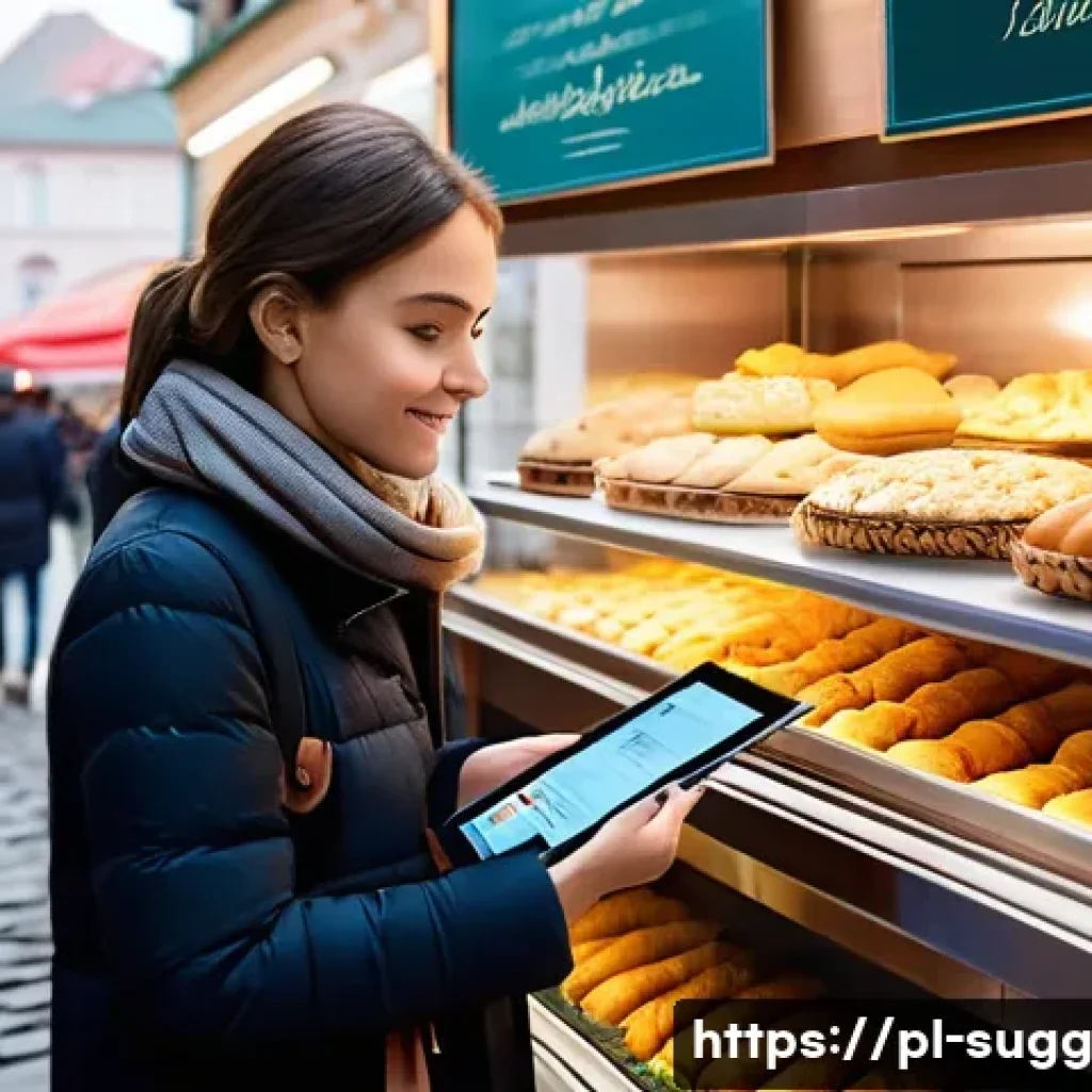 AI 추천 시스템의 국제화 및 로컬화 전략 - **Prompt:** A bustling, vibrant Polish market scene with a young woman, dressed in stylish but comfo...