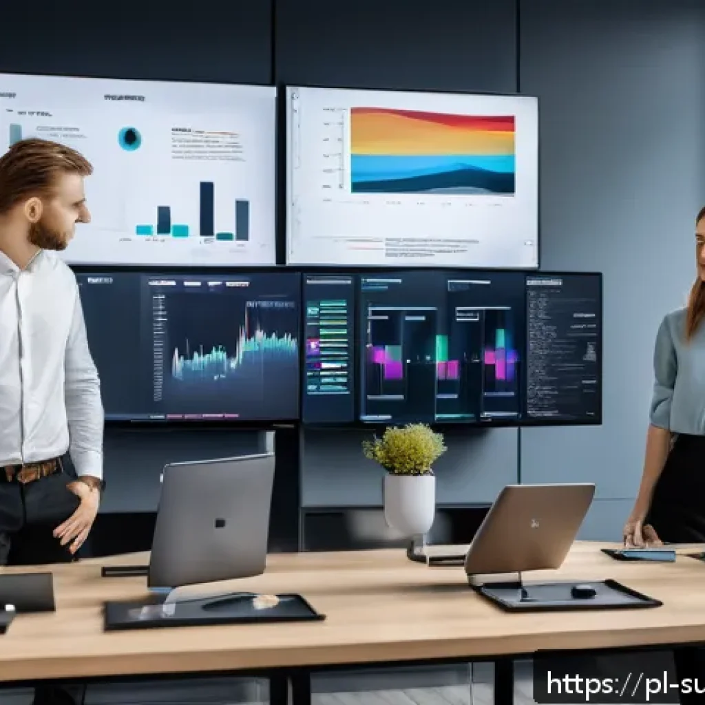 AI 추천 시스템을 위한 분석 도구 비교 - A modern office workspace in Poland showcasing a team of diverse professionals analyzing advanced AI...
