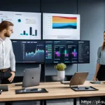 Home 18 AI 추천 시스템을 위한 분석 도구 비교 - A modern office workspace in Poland showcasing a team of diverse professionals analyzing advanced AI...